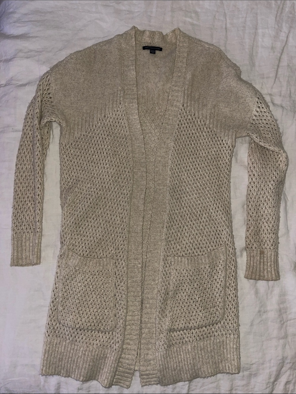 American Eagle Outfitters Beige Open-Weave Long Cardigan
